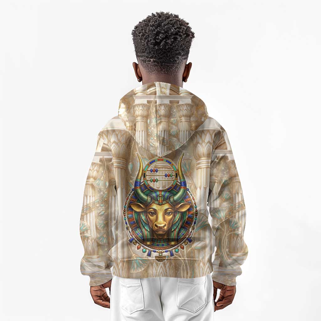Hathor Kid Hoodie with Sacred Cow Head Egyptian Fertility Symbolism