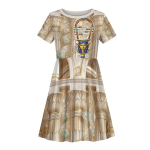 Hathor Kid Short Sleeve Dress with Sacred Cow Head Egyptian Fertility Symbolism