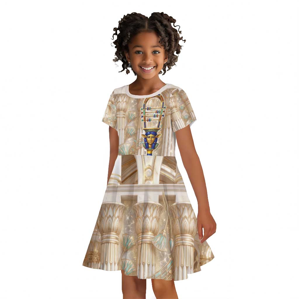 Hathor Kid Short Sleeve Dress with Sacred Cow Head Egyptian Fertility Symbolism