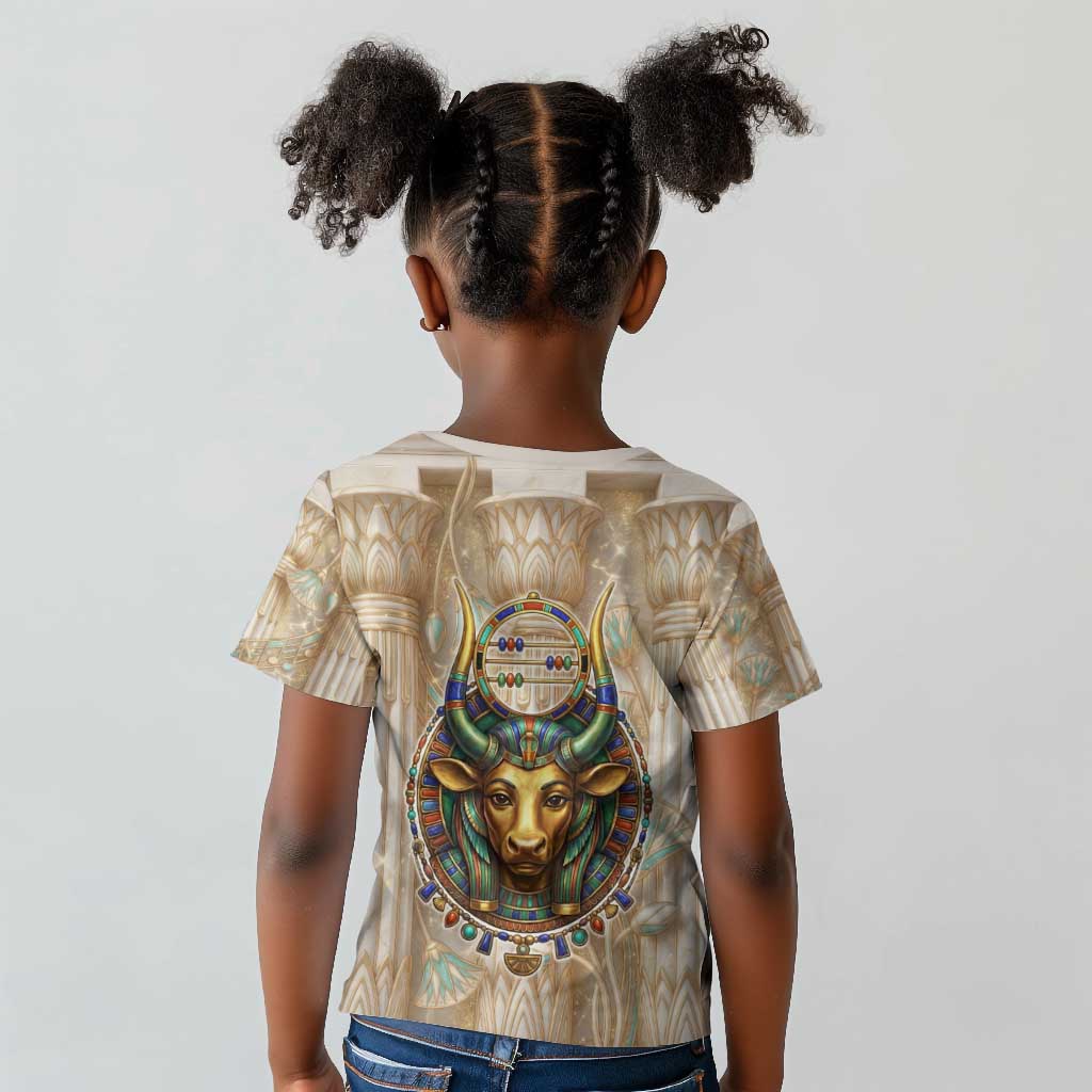 Hathor Kid T shirt with Sacred Cow Head Egyptian Fertility Symbolism