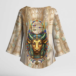 Hathor Kimono Sleeve Blouse with Sacred Cow Head Egyptian Fertility Symbolism