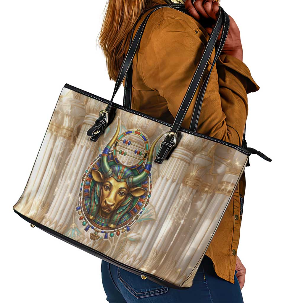 Hathor Leather Tote Bag with Sacred Cow Head Egyptian Fertility Symbolism