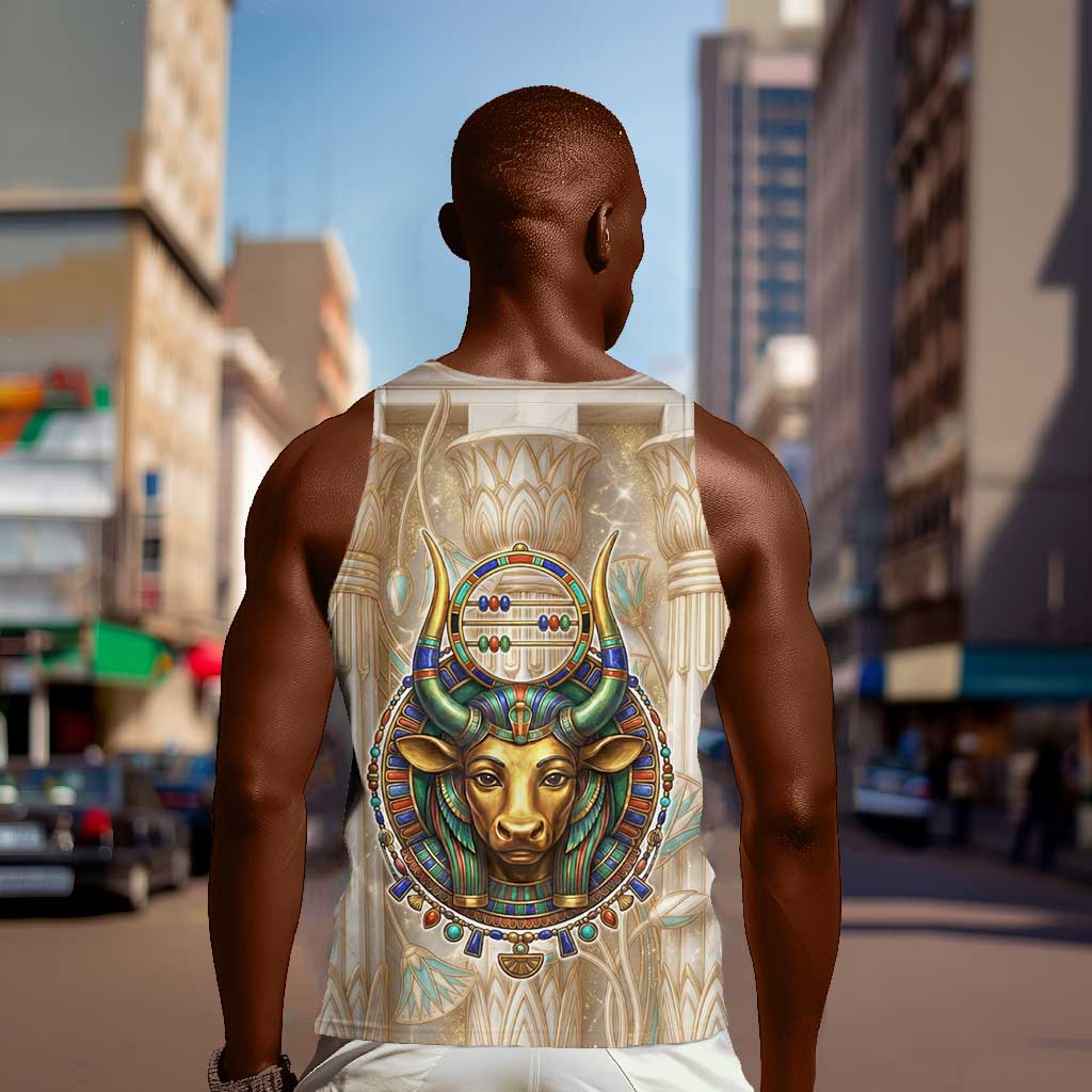 Hathor Men Tank Top with Sacred Cow Head Egyptian Fertility Symbolism