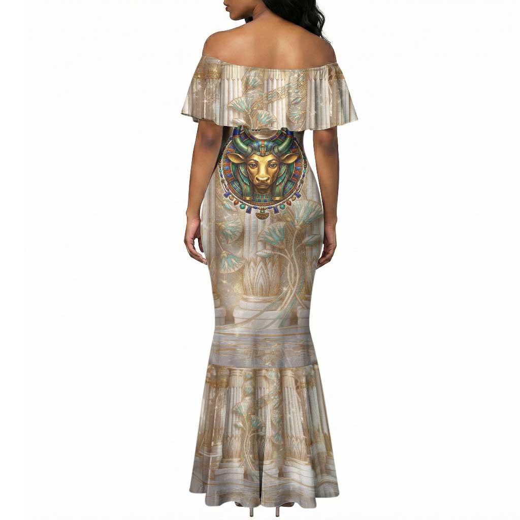 Hathor Mermaid Dress with Sacred Cow Head Egyptian Fertility Symbolism