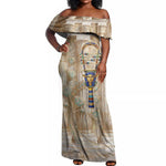 Hathor Off Shoulder Maxi Dress with Sacred Cow Head Egyptian Fertility Symbolism