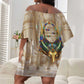 Hathor Off Shoulder Short Dress with Sacred Cow Head Egyptian Fertility Symbolism