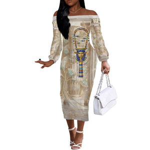 Hathor Off The Shoulder Long Sleeve Dress with Sacred Cow Head Egyptian Fertility Symbolism