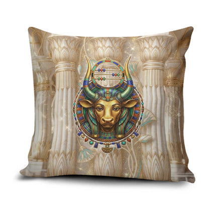 Hathor Pillow Cover with Sacred Cow Head Egyptian Fertility Symbolism