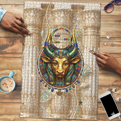 Hathor Puzzle with Sacred Cow Head Egyptian Fertility Symbolism