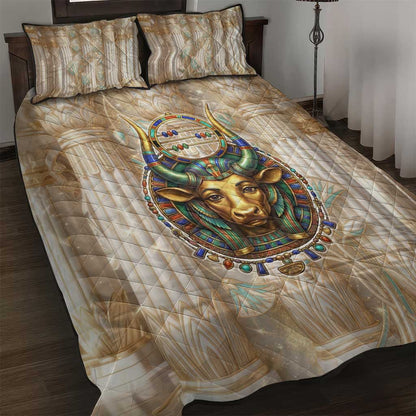 Hathor Quilt Bed Set with Sacred Cow Head Egyptian Fertility Symbolism