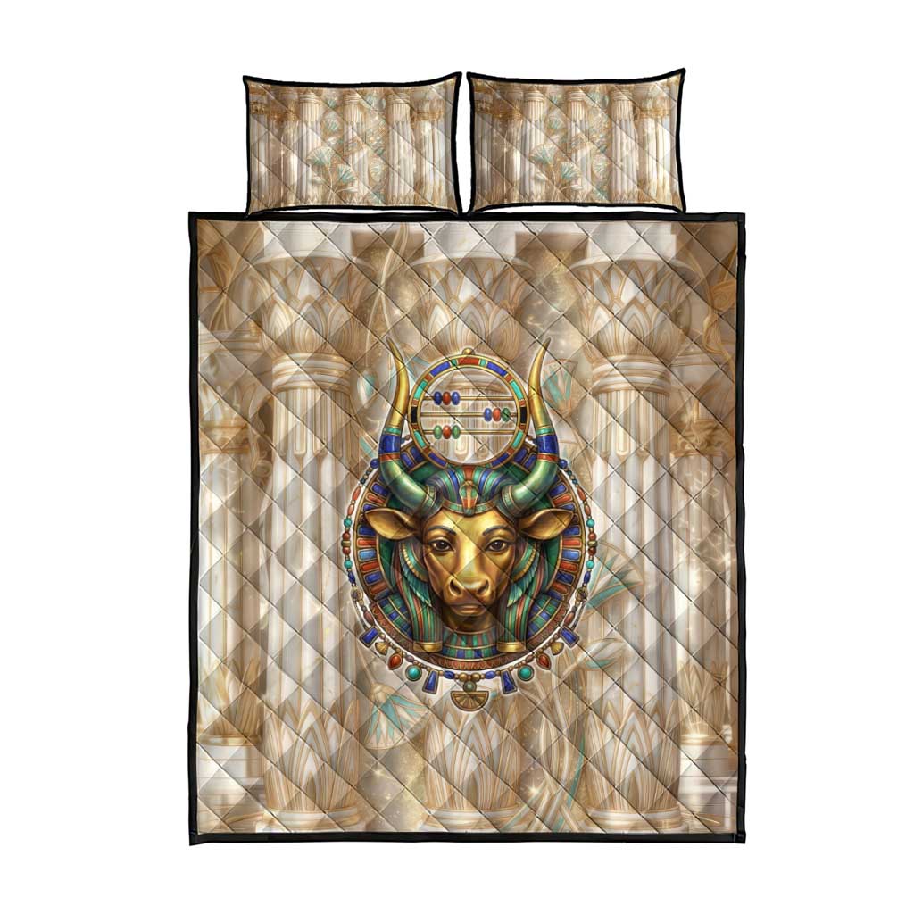 Hathor Quilt Bed Set with Sacred Cow Head Egyptian Fertility Symbolism
