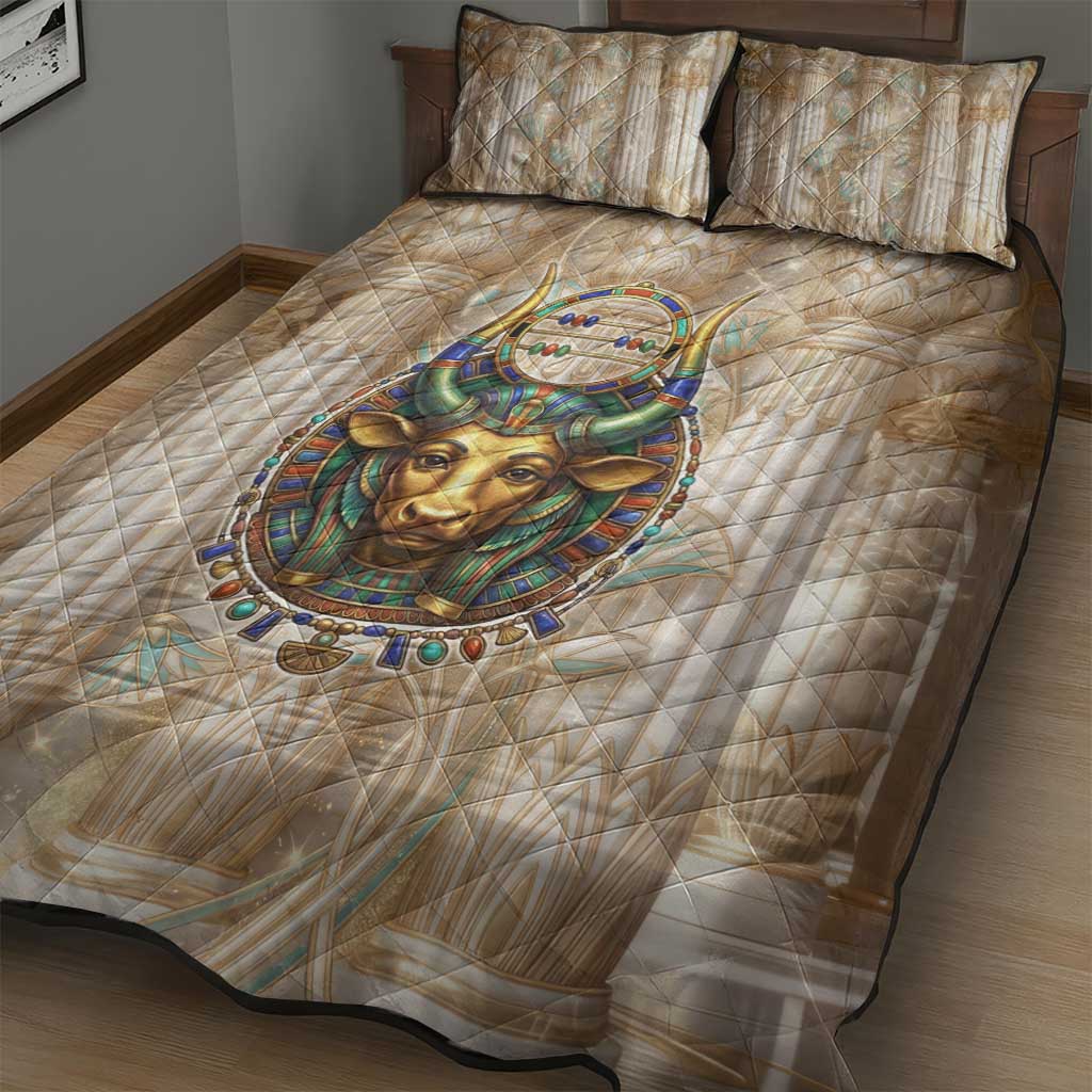 Hathor Quilt Bed Set with Sacred Cow Head Egyptian Fertility Symbolism