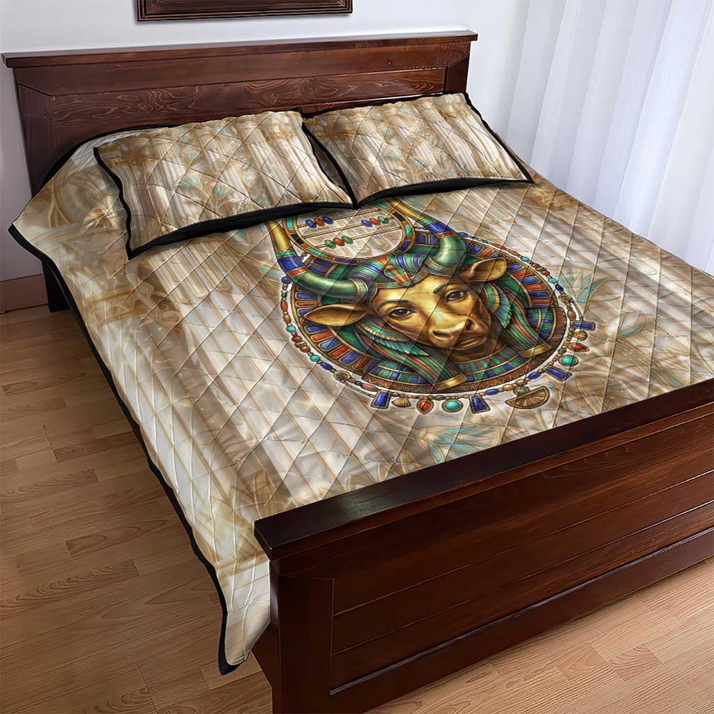 Hathor Quilt Bed Set with Sacred Cow Head Egyptian Fertility Symbolism