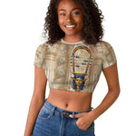 Hathor Raglan Cropped T shirt with Sacred Cow Head Egyptian Fertility Symbolism