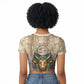 Hathor Raglan Cropped T shirt with Sacred Cow Head Egyptian Fertility Symbolism