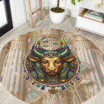 Hathor Round Carpet with Sacred Cow Head Egyptian Fertility Symbolism