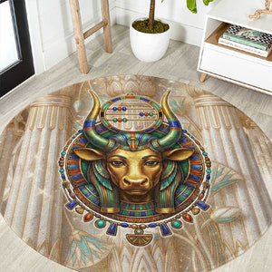 Hathor Round Carpet with Sacred Cow Head Egyptian Fertility Symbolism