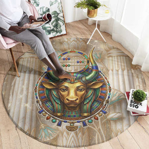 Hathor Round Carpet with Sacred Cow Head Egyptian Fertility Symbolism