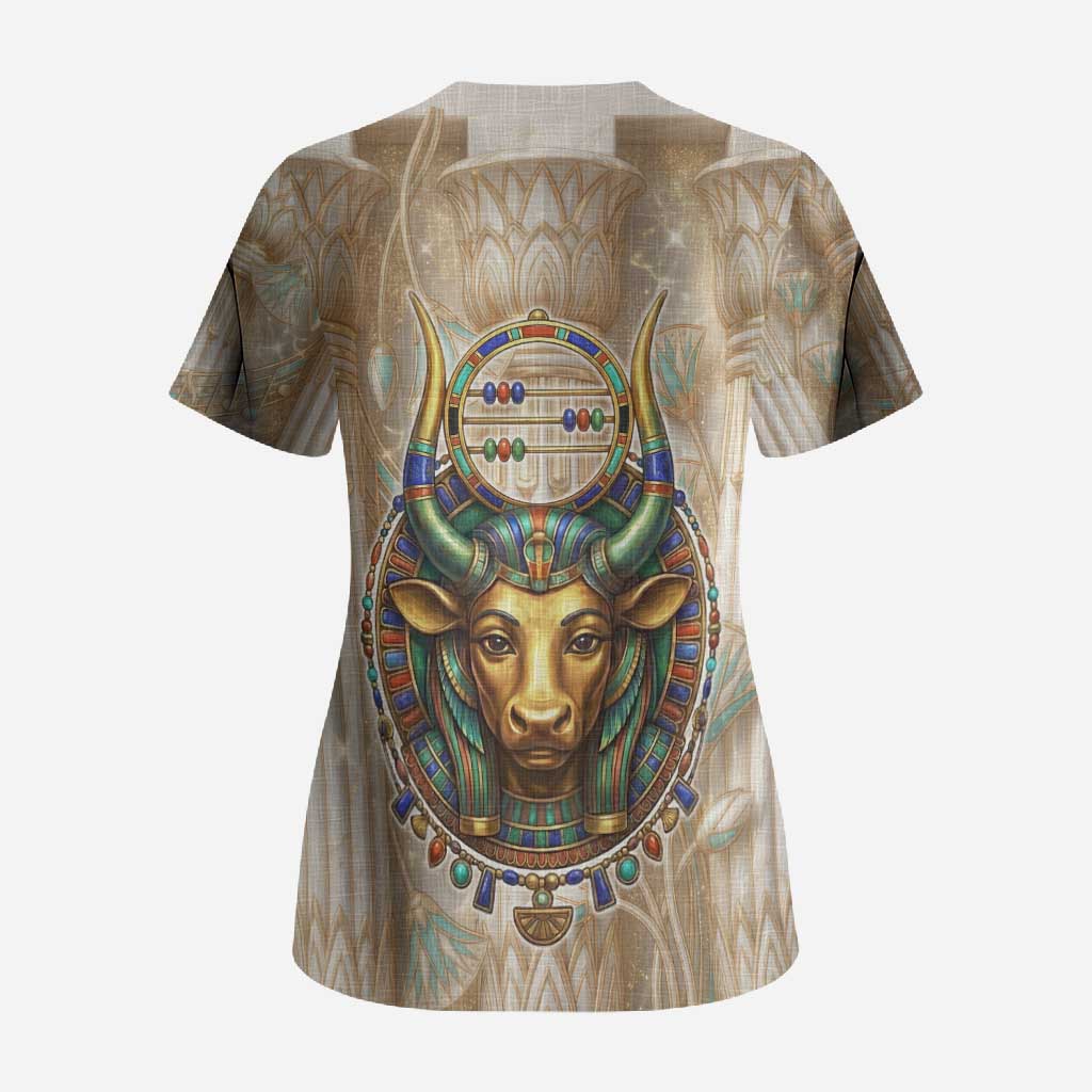 Hathor Scrub Top with Sacred Cow Head Egyptian Fertility Symbolism