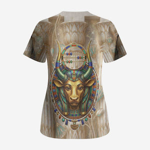 Hathor Scrub Top with Sacred Cow Head Egyptian Fertility Symbolism