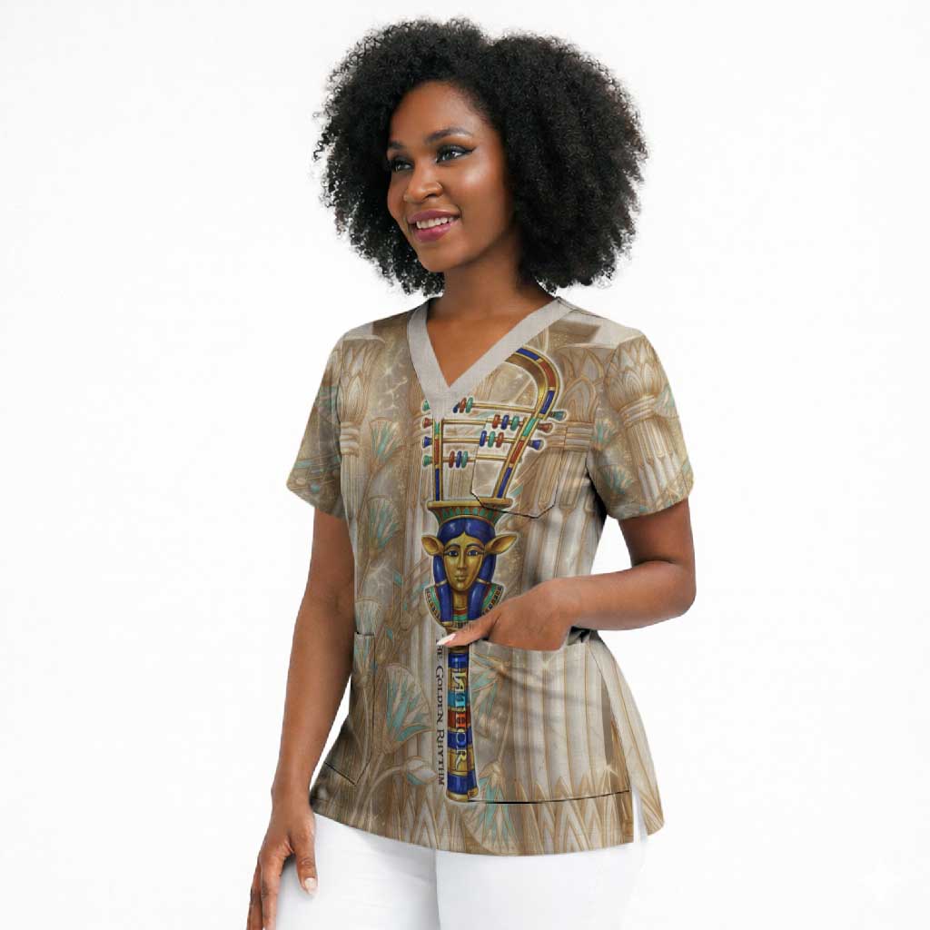 Hathor Scrub Top with Sacred Cow Head Egyptian Fertility Symbolism