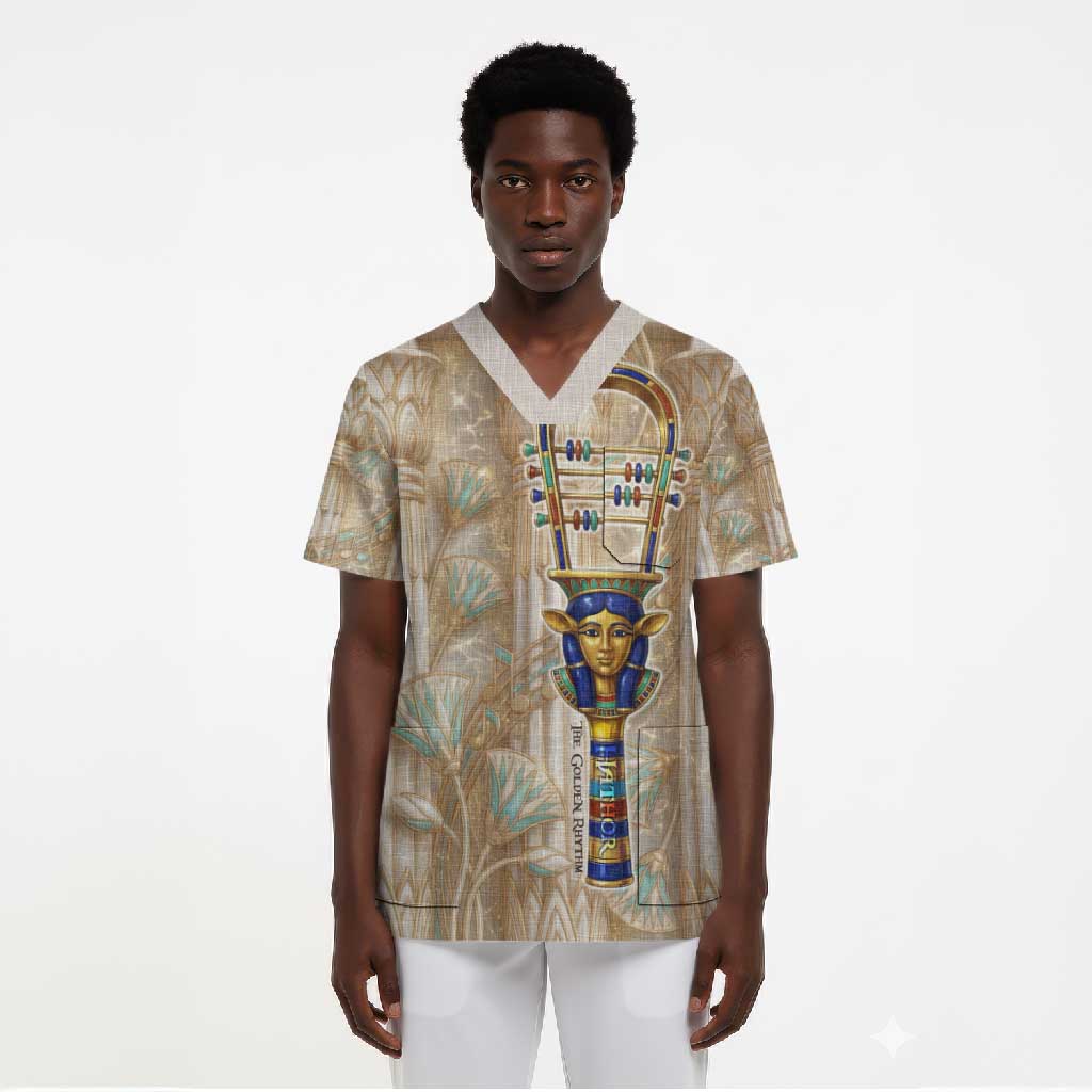 Hathor Scrub Top with Sacred Cow Head Egyptian Fertility Symbolism