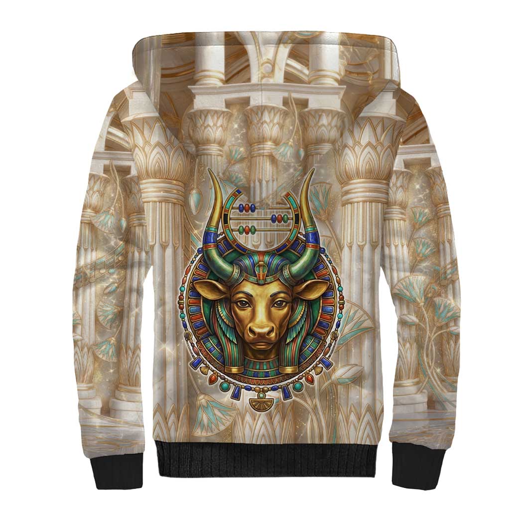 Hathor Sherpa Hoodie with Sacred Cow Head Egyptian Fertility Symbolism