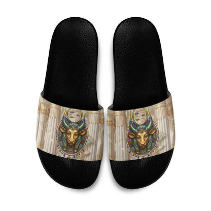 Hathor Slide Sandals with Sacred Cow Head Egyptian Fertility Symbolism