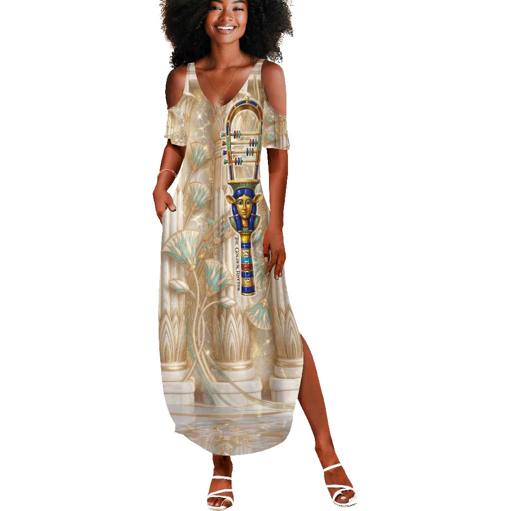 Hathor Summer Maxi Dress with Sacred Cow Head Egyptian Fertility Symbolism