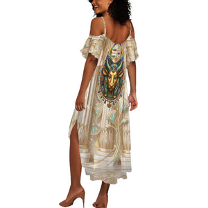 Hathor Summer Maxi Dress with Sacred Cow Head Egyptian Fertility Symbolism