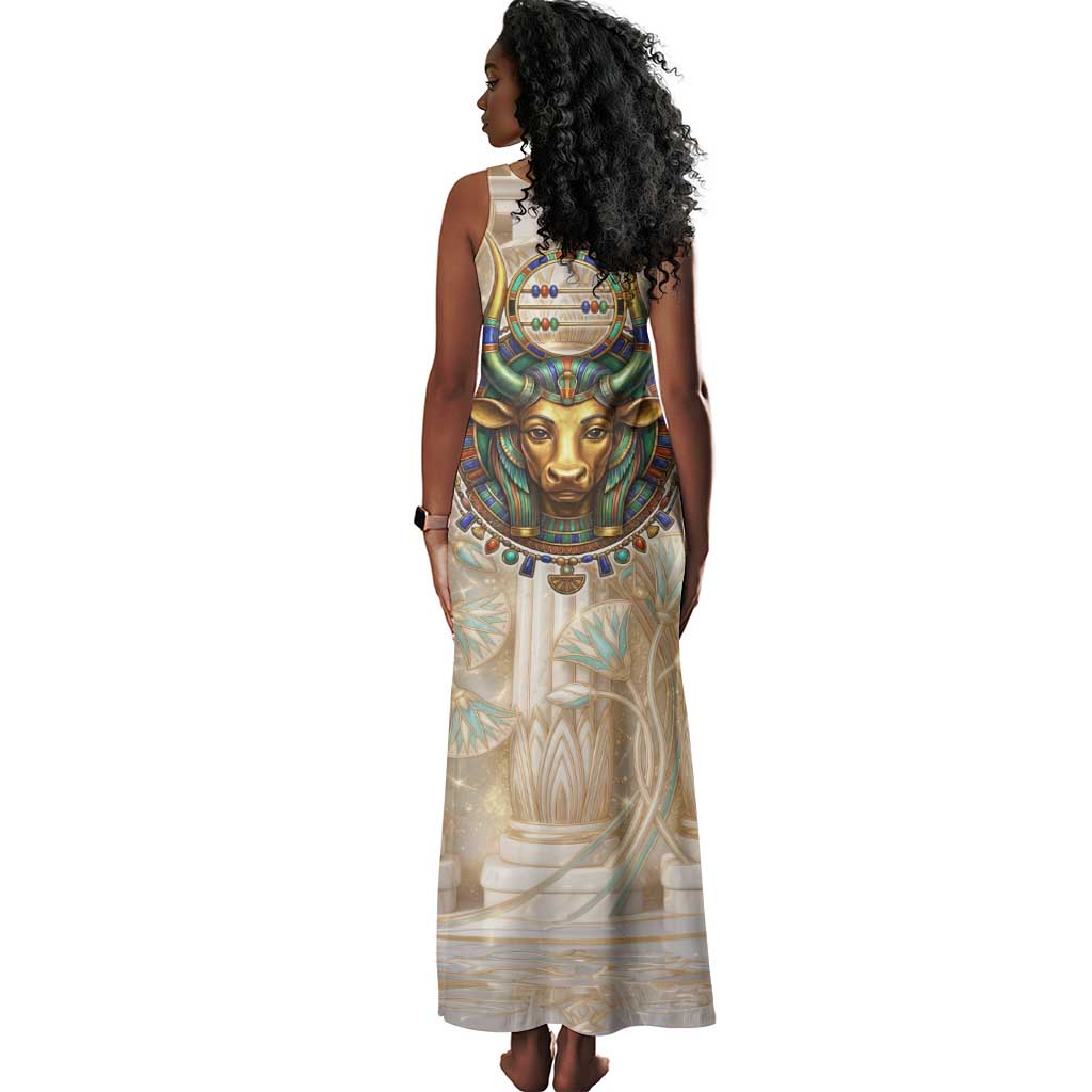 Hathor Tank Maxi Dress with Sacred Cow Head Egyptian Fertility Symbolism