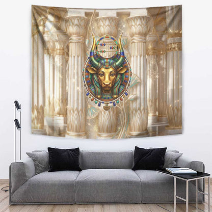 Hathor Tapestry with Sacred Cow Head Egyptian Fertility Symbolism