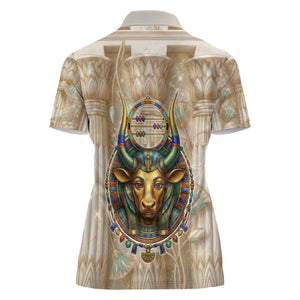 Hathor Women Polo Shirt with Sacred Cow Head Egyptian Fertility Symbolism