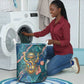 Hathor Golden Sacred Heart Egyptian Laundry Basket with Gemstone Pattern in Turquoise Theme