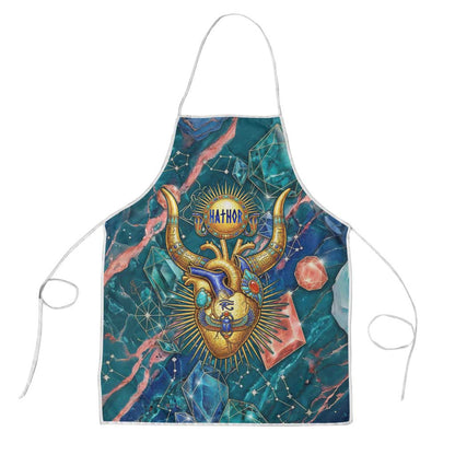 Hathor Golden Sacred Heart Egyptian Apron with Gemstone Pattern in Turquoise Theme