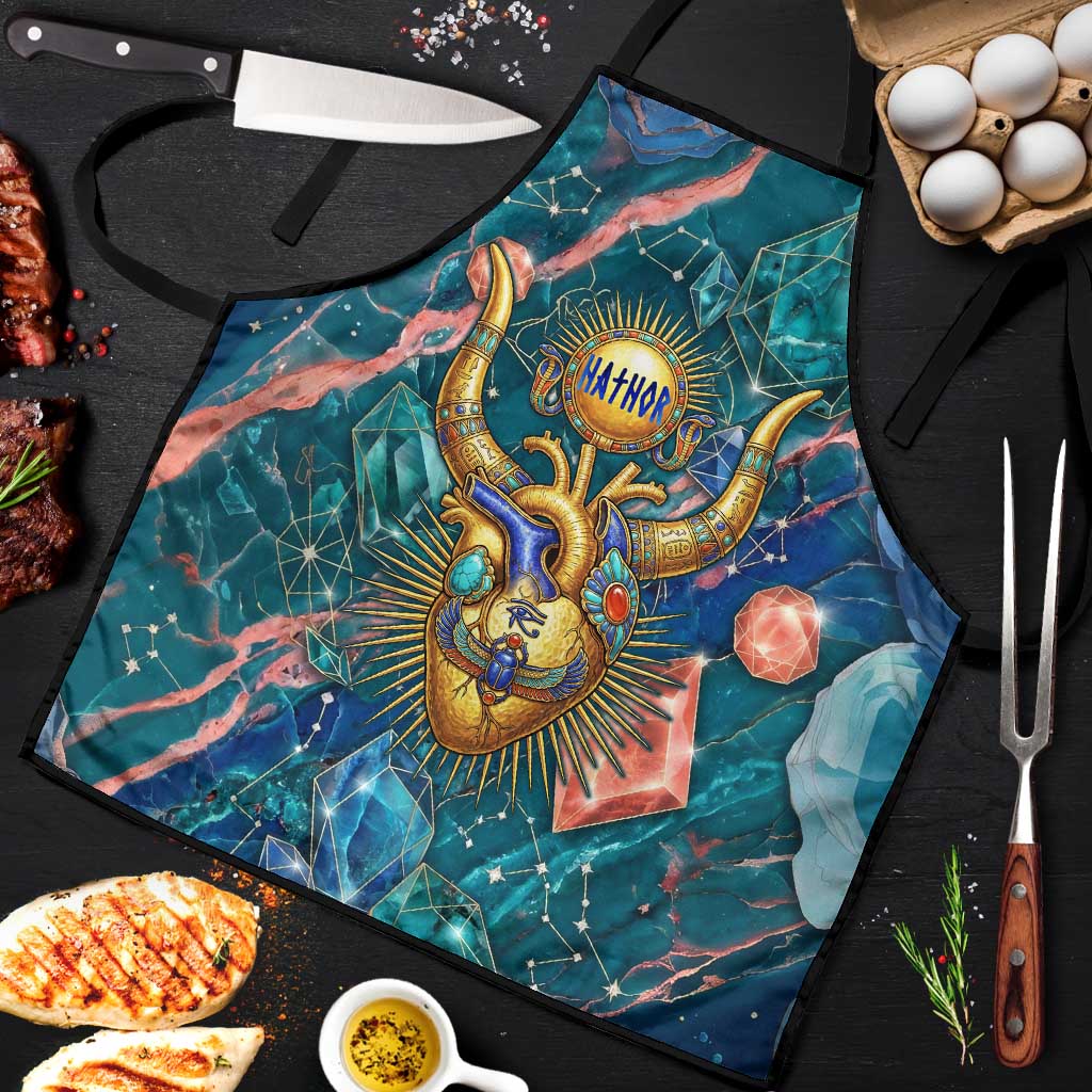 Hathor Golden Sacred Heart Egyptian Apron with Gemstone Pattern in Turquoise Theme