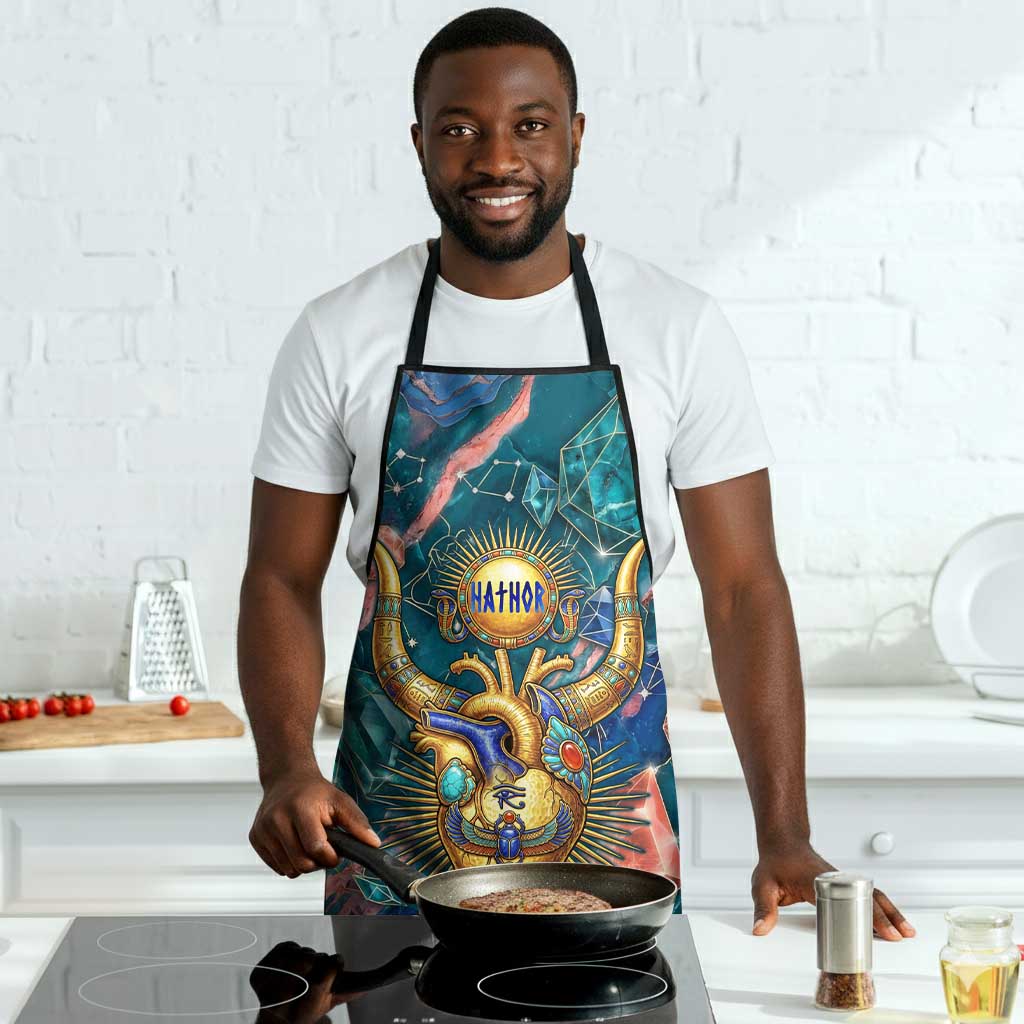 Hathor Golden Sacred Heart Egyptian Apron with Gemstone Pattern in Turquoise Theme