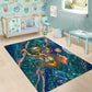 Hathor Golden Sacred Heart Egyptian Area Rug with Gemstone Pattern in Turquoise Theme