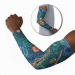 Hathor Golden Sacred Heart Egyptian Arm Sleeves with Gemstone Pattern in Turquoise Theme