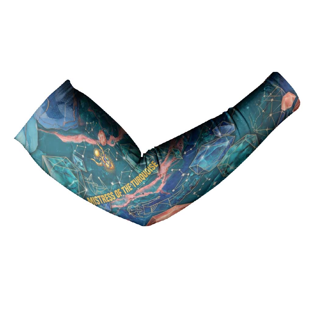 Hathor Golden Sacred Heart Egyptian Arm Sleeves with Gemstone Pattern in Turquoise Theme