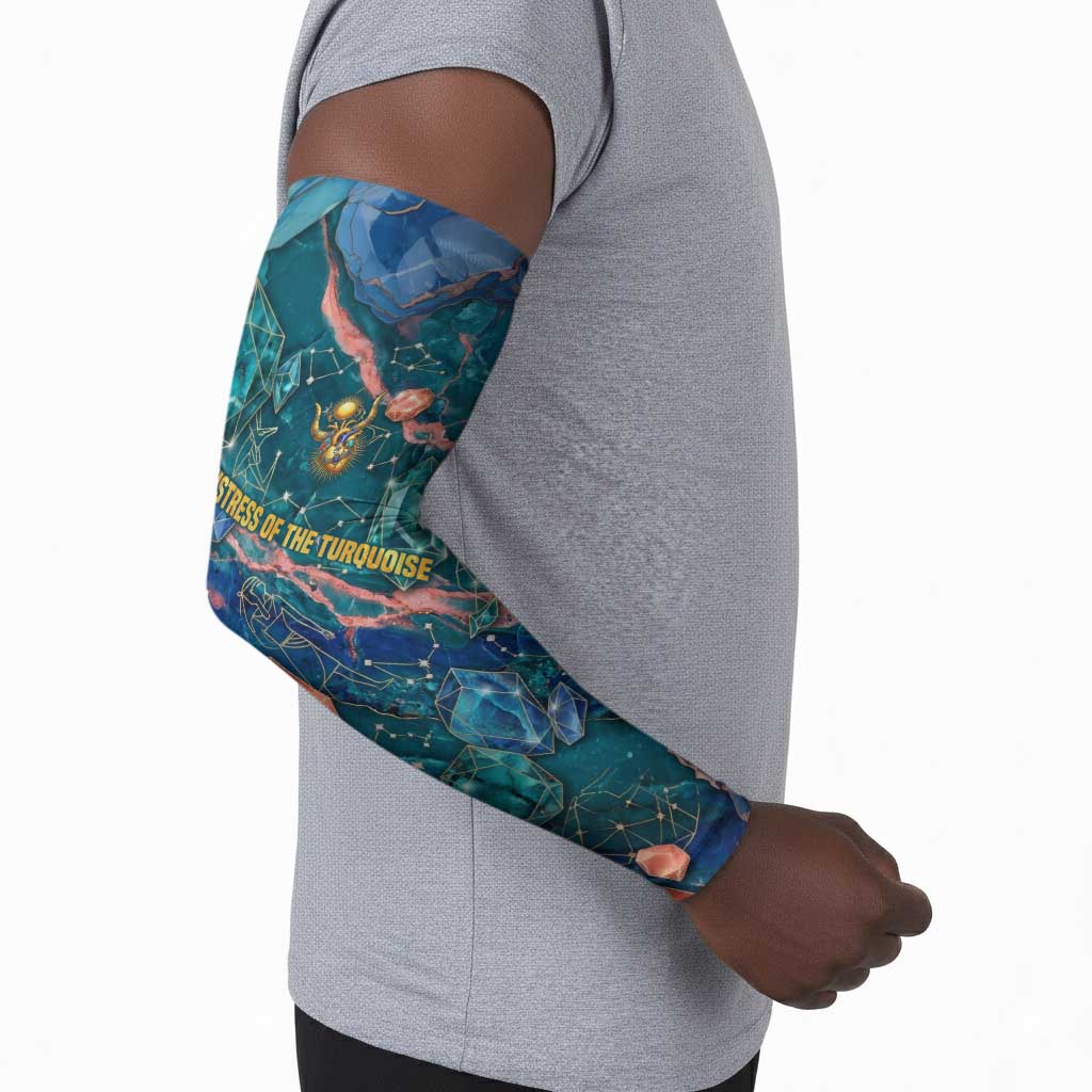 Hathor Golden Sacred Heart Egyptian Arm Sleeves with Gemstone Pattern in Turquoise Theme