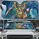 Hathor Golden Sacred Heart Egyptian Auto Sun Shade with Gemstone Pattern in Turquoise Theme