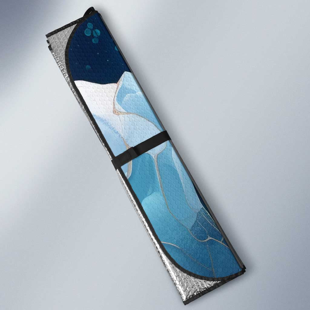 Hathor Golden Sacred Heart Egyptian Auto Sun Shade with Gemstone Pattern in Turquoise Theme