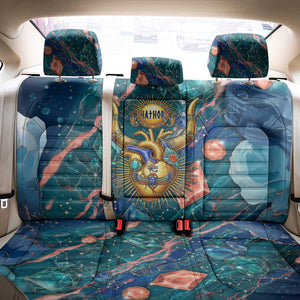 Hathor Golden Sacred Heart Egyptian Back Car Seat Cover with Gemstone Pattern in Turquoise Theme