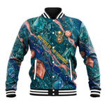 Hathor Golden Sacred Heart Egyptian Baseball Jacket with Gemstone Pattern in Turquoise Theme