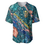 Hathor Golden Sacred Heart Egyptian Baseball Jersey with Gemstone Pattern in Turquoise Theme