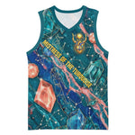Hathor Golden Sacred Heart Egyptian Basketball Jersey with Gemstone Pattern in Turquoise Theme