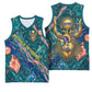 Hathor Golden Sacred Heart Egyptian Basketball Jersey with Gemstone Pattern in Turquoise Theme