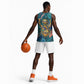 Hathor Golden Sacred Heart Egyptian Basketball Jersey with Gemstone Pattern in Turquoise Theme