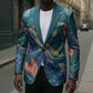 Hathor Golden Sacred Heart Egyptian Blazer with Gemstone Pattern in Turquoise Theme